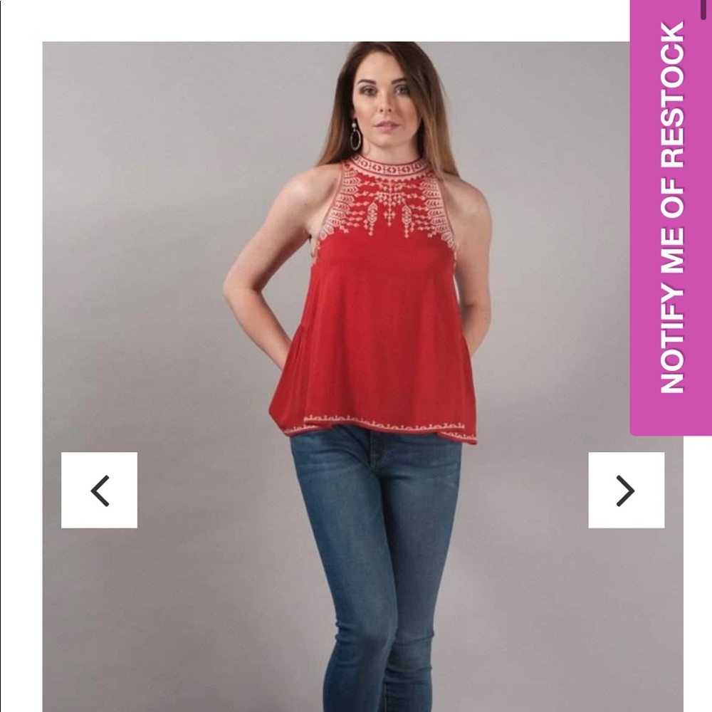 THML Ruby Tank Embroidered Keyhole M Red - Picture 5 of 15